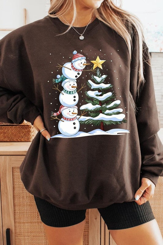 CUTE CHRISTMAS SNOWMAN GRAPHIC FLEECE SWEATSHIRT