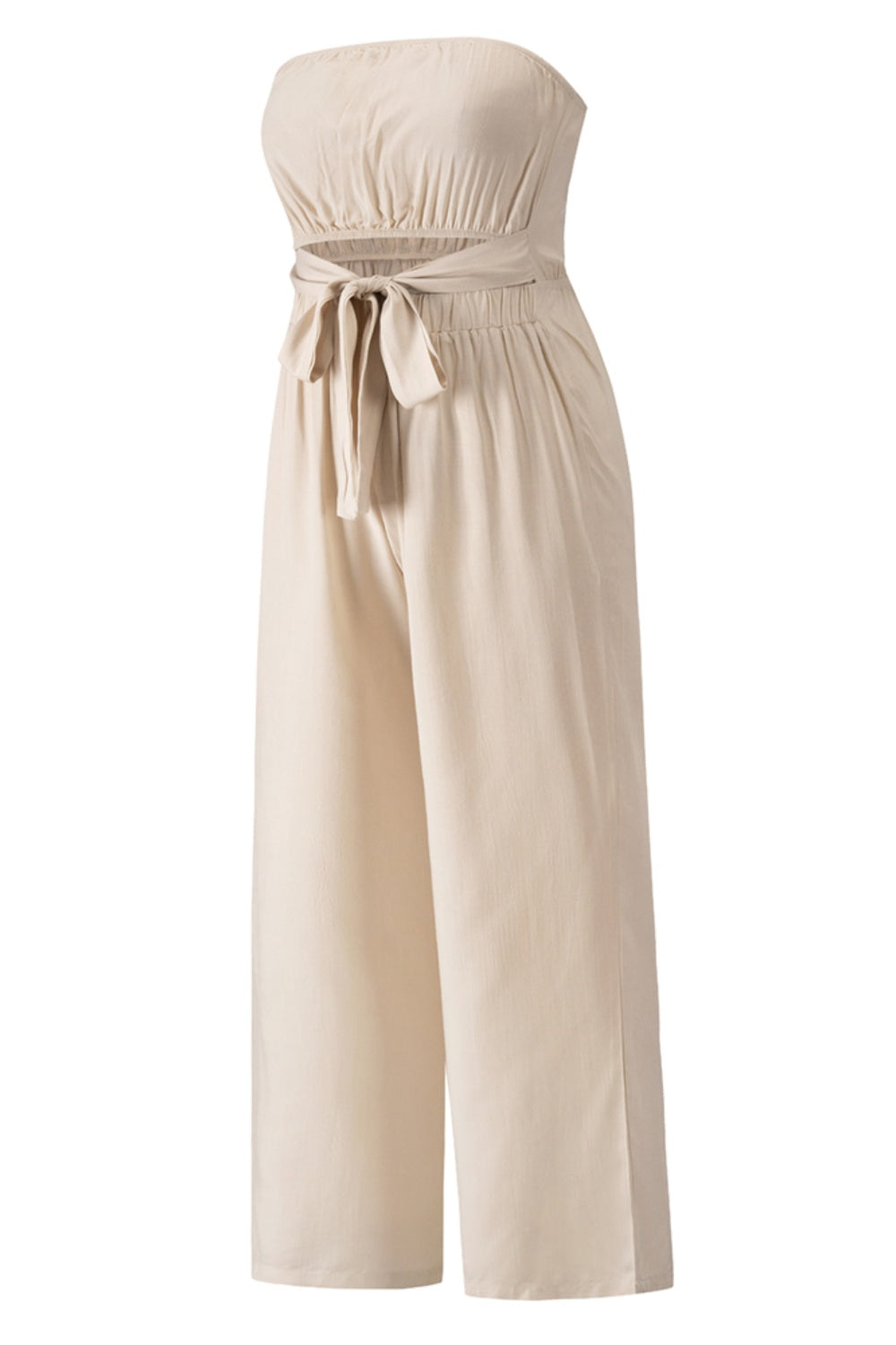 TIE FRONT CUTOUT TUBE WIDE LEG JUMPSUIT