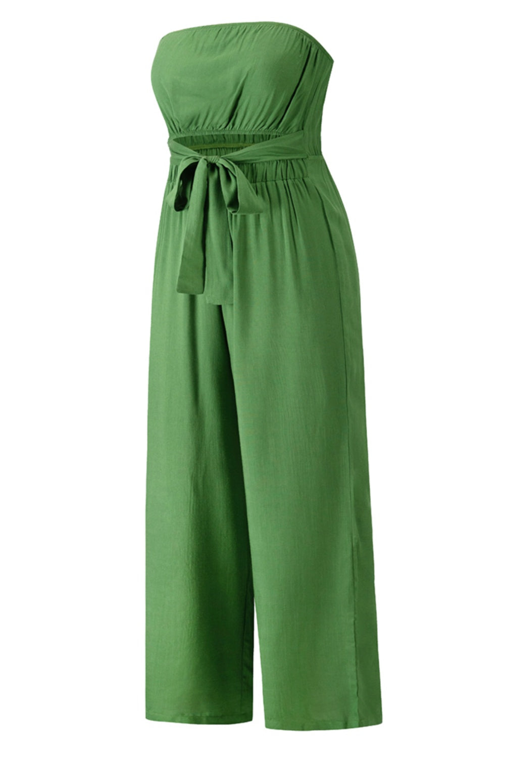 TIE FRONT CUTOUT TUBE WIDE LEG JUMPSUIT