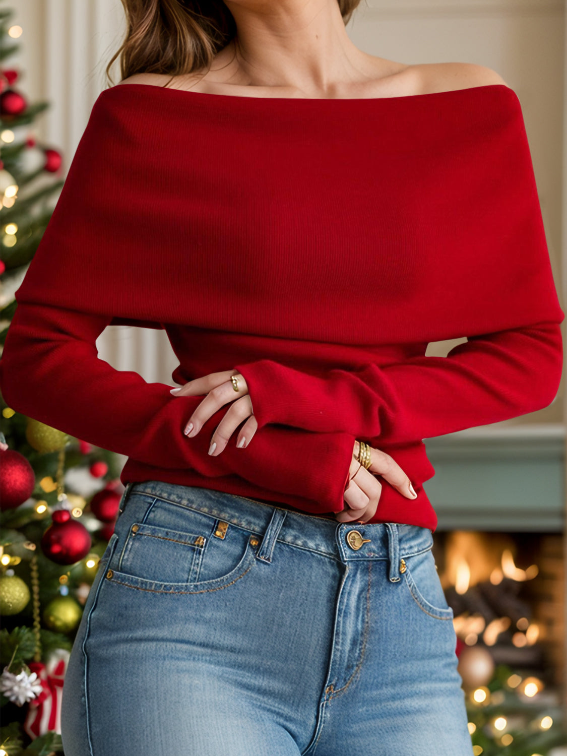 OFF THE SHOULDER LONG SLEEVE SWEATER