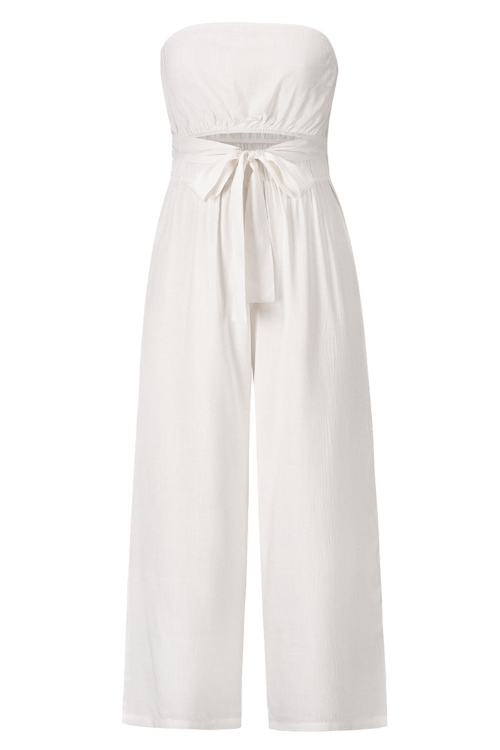 TIE FRONT CUTOUT TUBE WIDE LEG JUMPSUIT