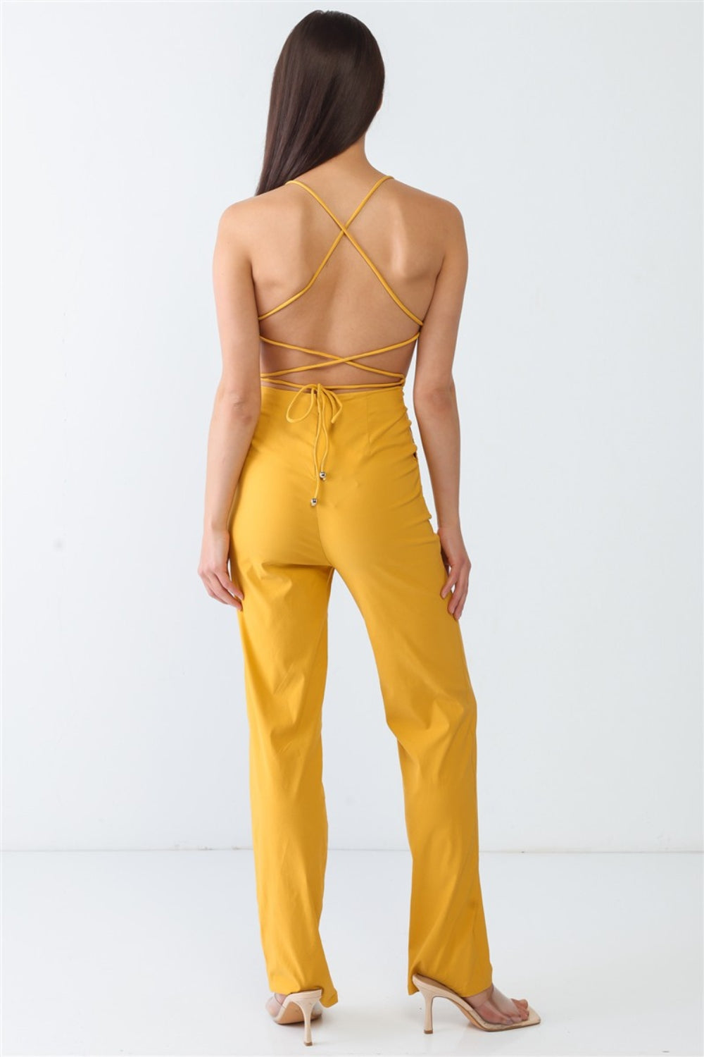 BACKLESS TIED SPAGHETTI STRAP SLEEVELESS JUMPSUIT