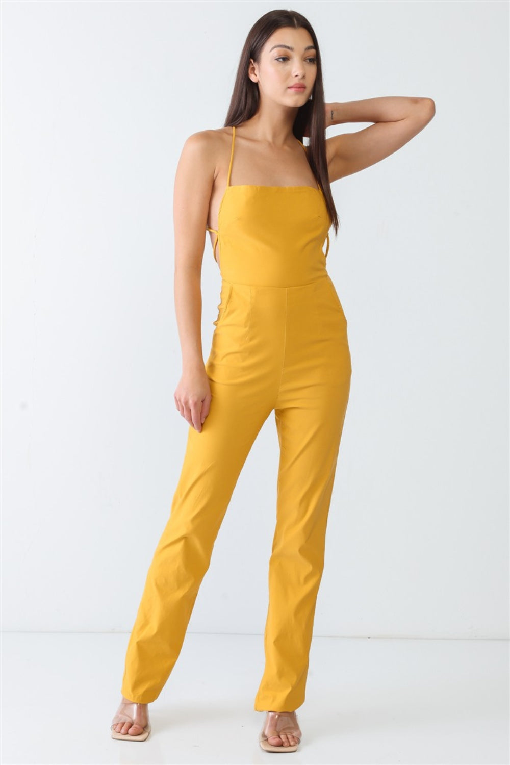 BACKLESS TIED SPAGHETTI STRAP SLEEVELESS JUMPSUIT