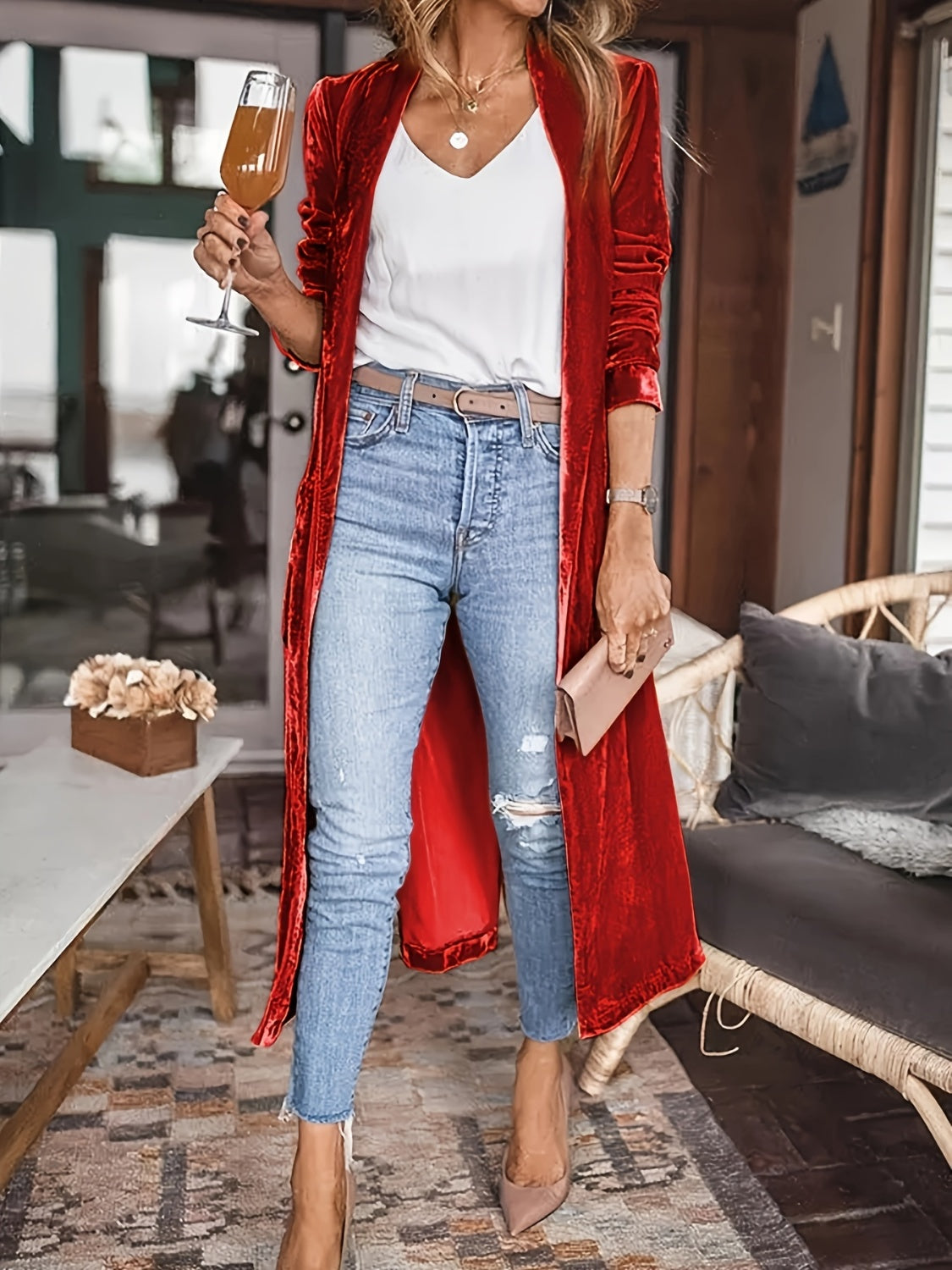OPEN FRONT LONG SLEEVE COAT