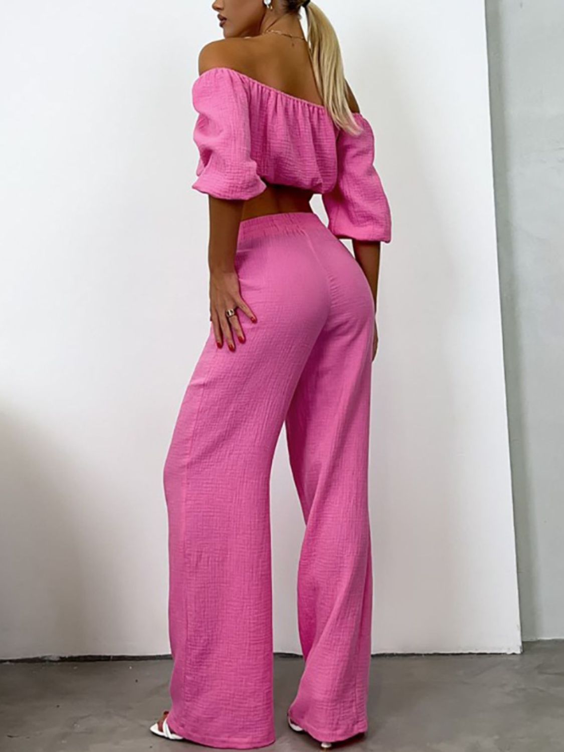 OFF THE SHOULDER LONG SLEEVE TOP AND PANTS SET