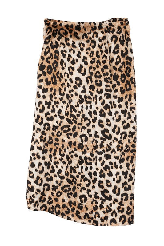 SATIN LEOPARD TIE MIDI SKIRT