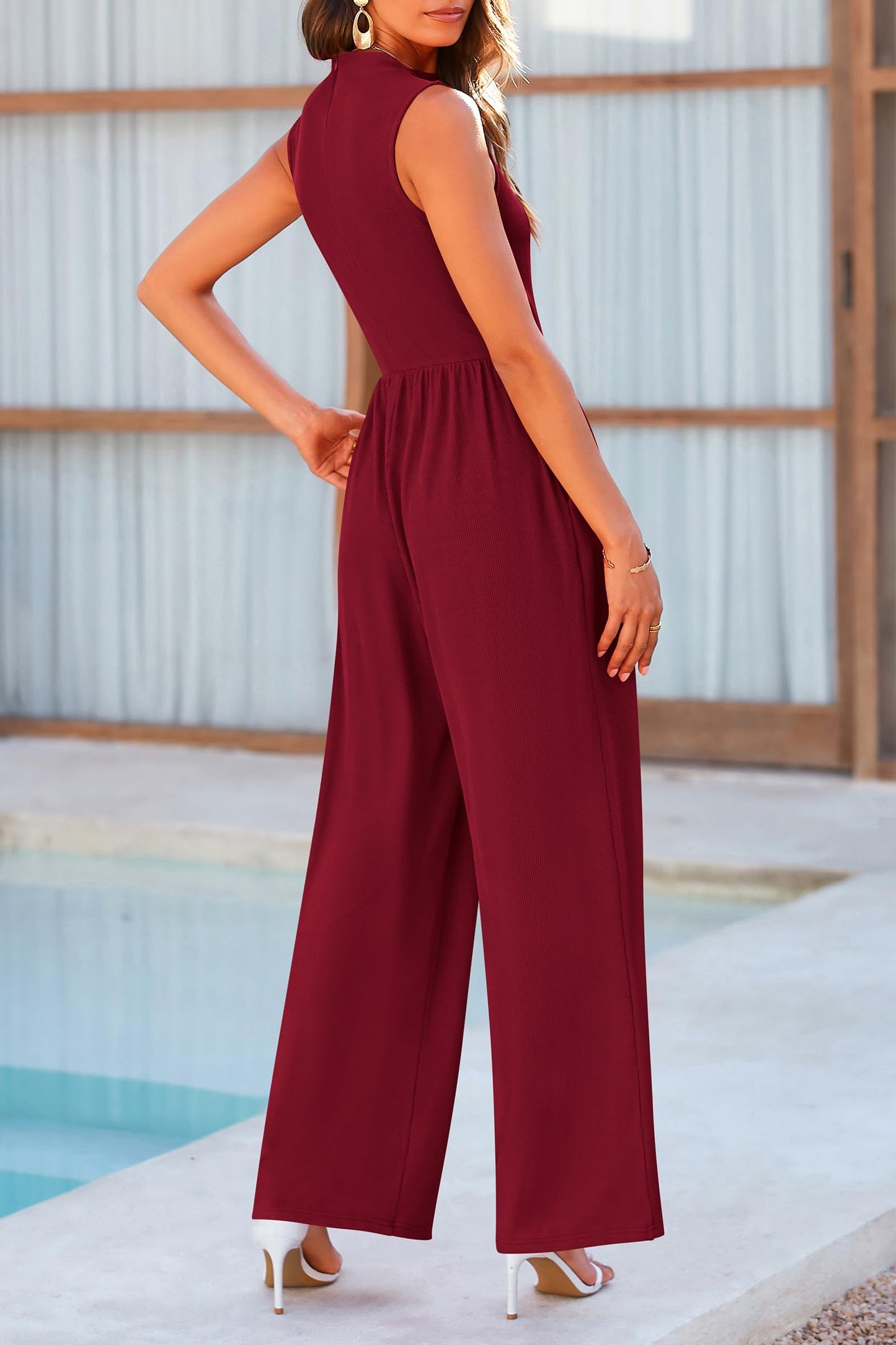 MOCK NECK SLEEVELESS WIDE LEG JUMPSUIT