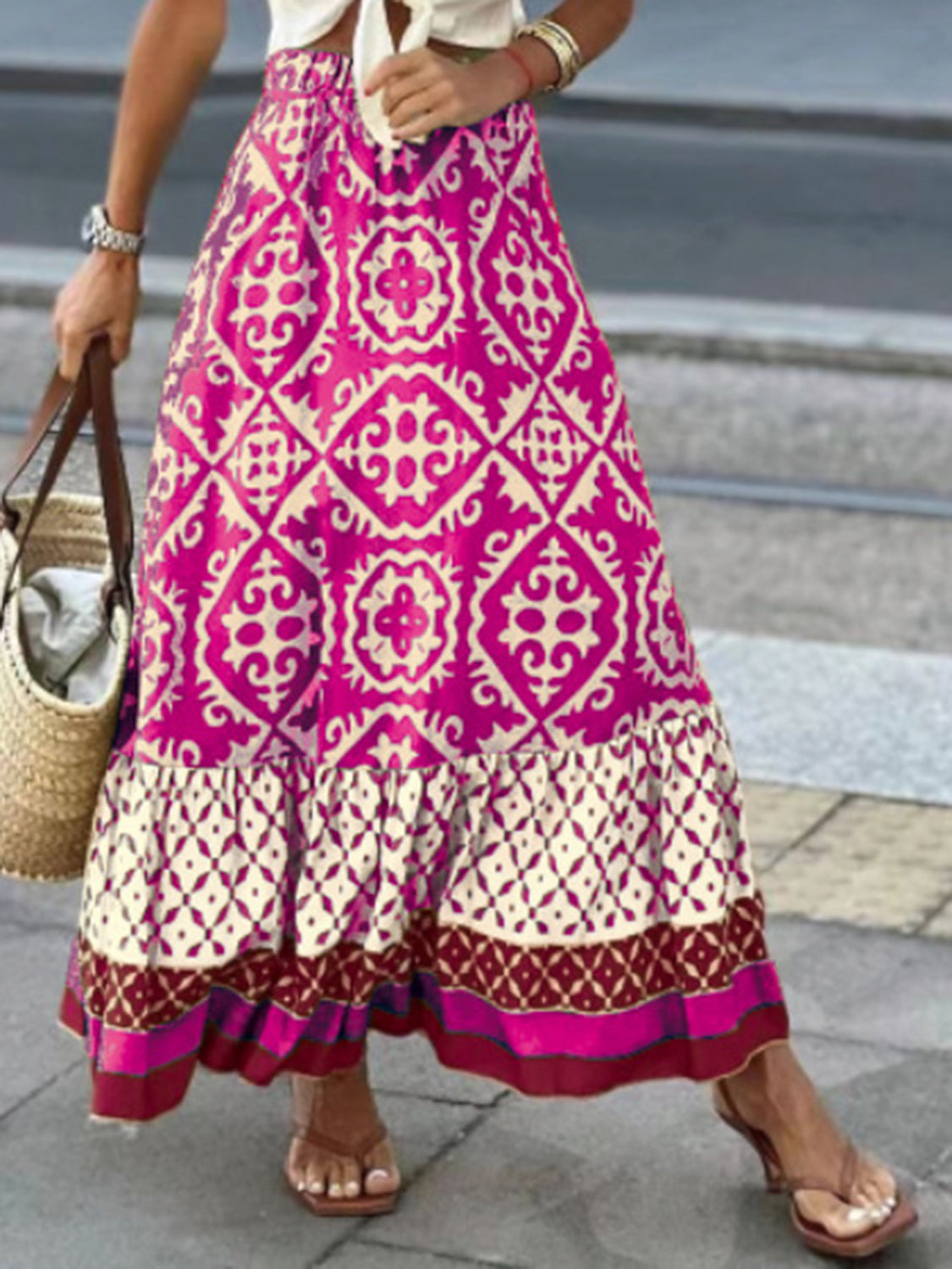 GEOMETRIC ELASTIC WAISTBAND MAXI SKIRT