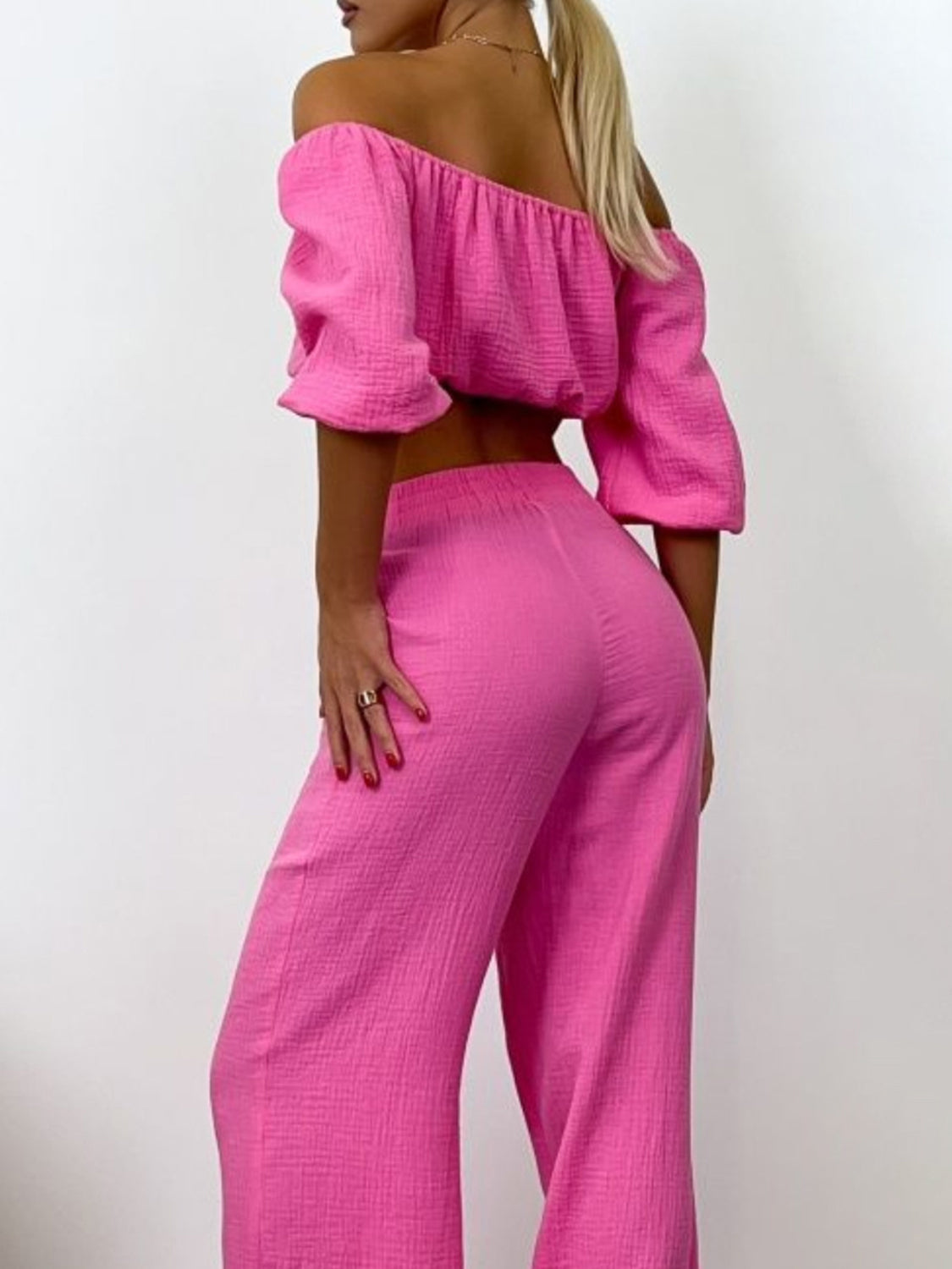 OFF THE SHOULDER LONG SLEEVE TOP AND PANTS SET