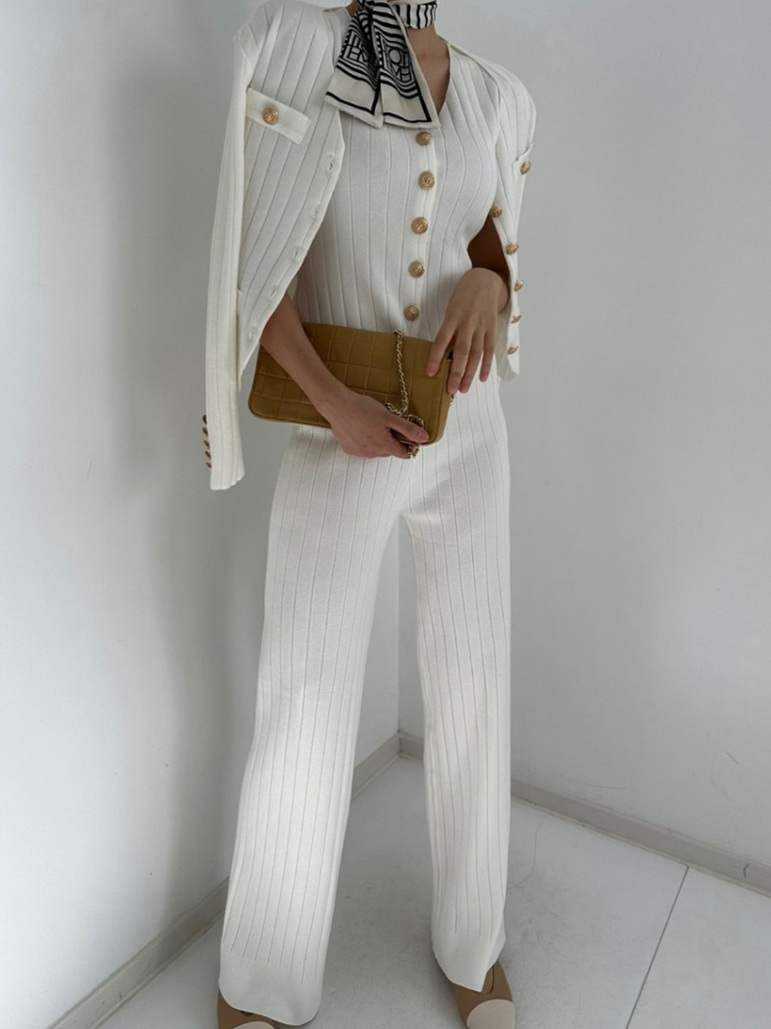 THREE PIECE VEST CARDIGAN AND PANTS SET