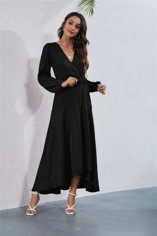 V NECK LONG SLEEVE MAXI DRESS