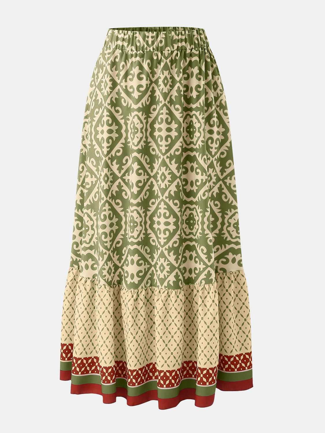 GEOMETRIC ELASTIC WAISTBAND MAXI SKIRT