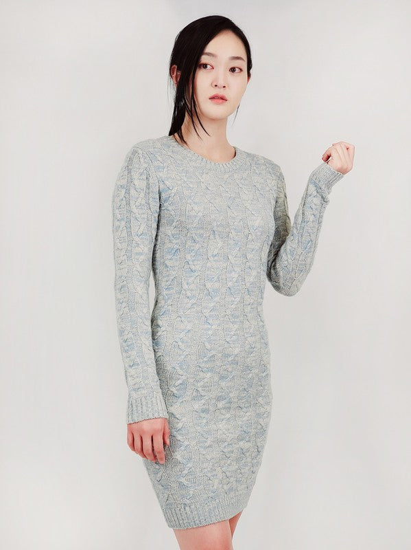 CABLE KNIT LONG SLEEVE SWEATER DRESS