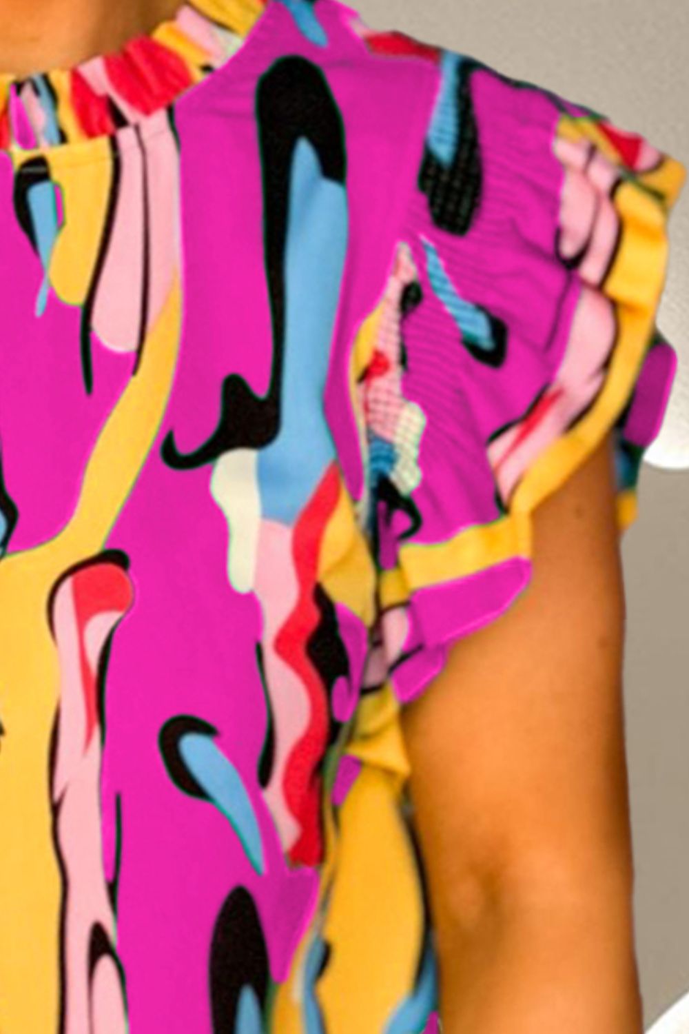 RUFFLED PRINTED CAP SLEEVE MINI DRESS