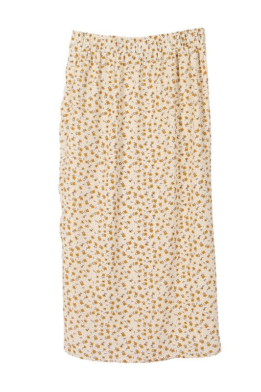 RUCHED MIDI PRINT SKIRT