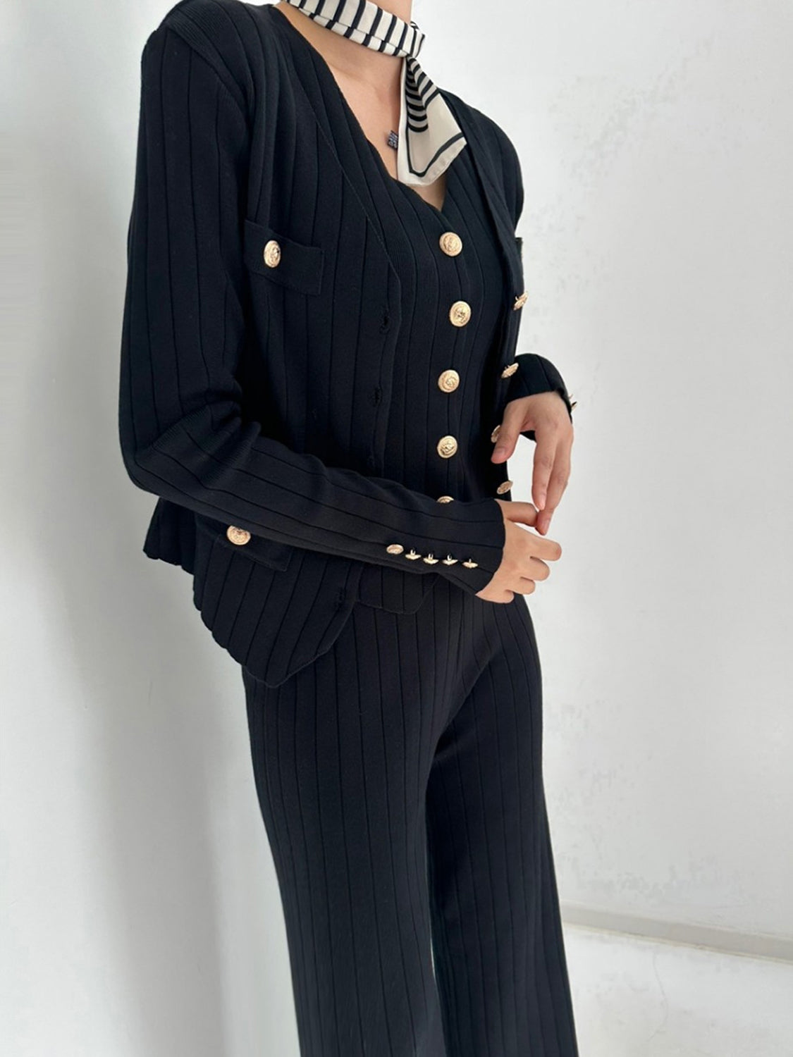 THREE PIECE VEST CARDIGAN AND PANTS SET