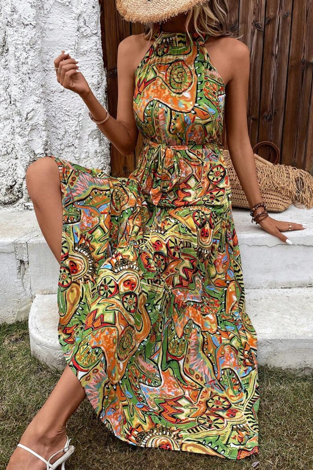 HALTER FLORAL SLEEVELESS DRESS