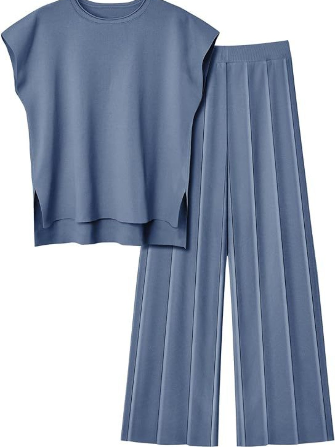 ROUND NECK CAP SLEEVE TOP AND PANTS KNIT SET