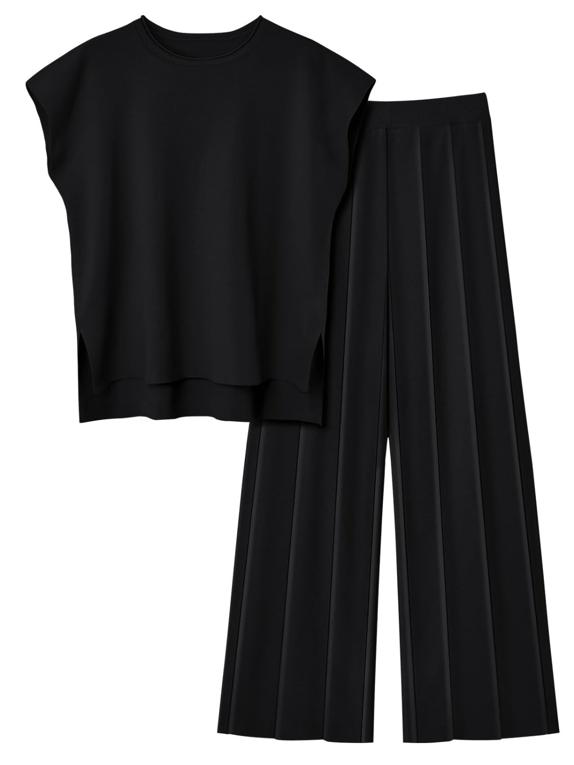 ROUND NECK CAP SLEEVE TOP AND PANTS KNIT SET