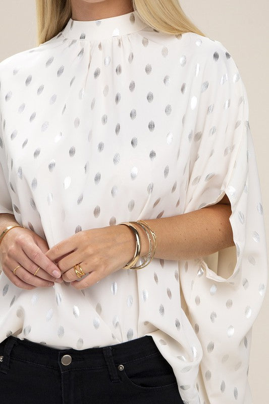 BATWING SLEEVE MOCK NECK BLOUSE