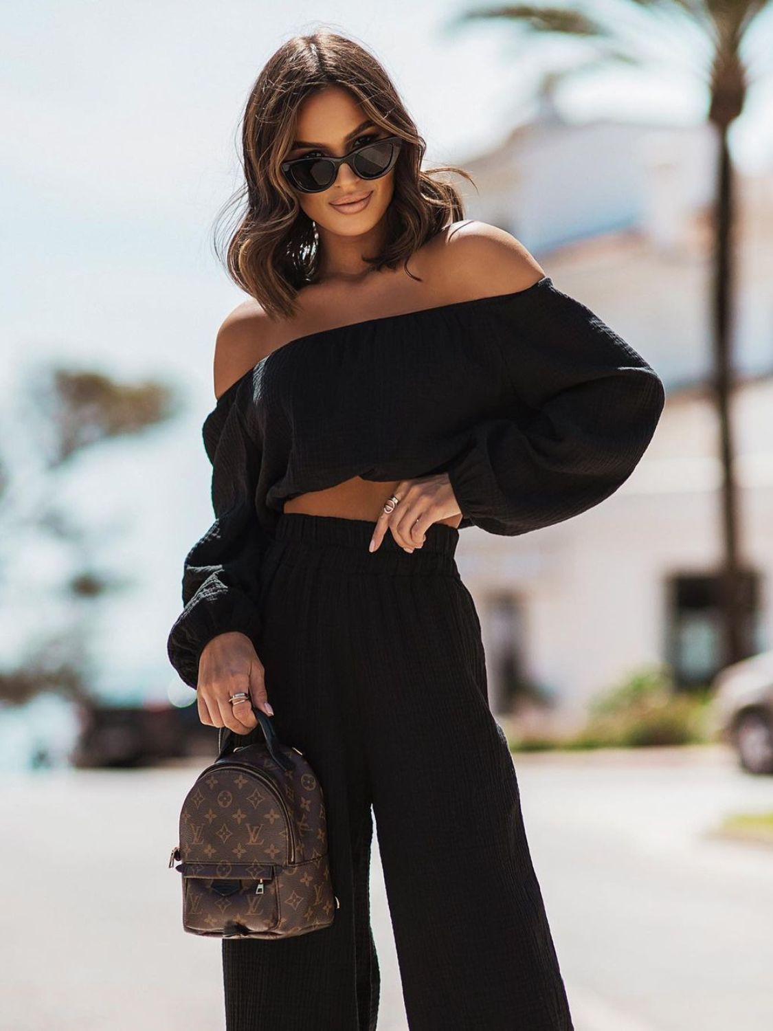 OFF THE SHOULDER LONG SLEEVE TOP AND PANTS SET