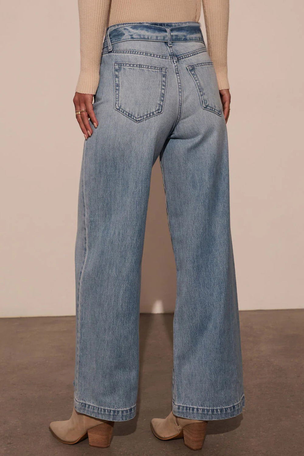 TIED AT WAIST WIDE LEG JEANS WITH POCKETS