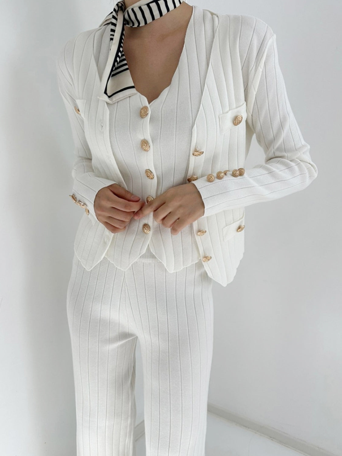 THREE PIECE VEST CARDIGAN AND PANTS SET