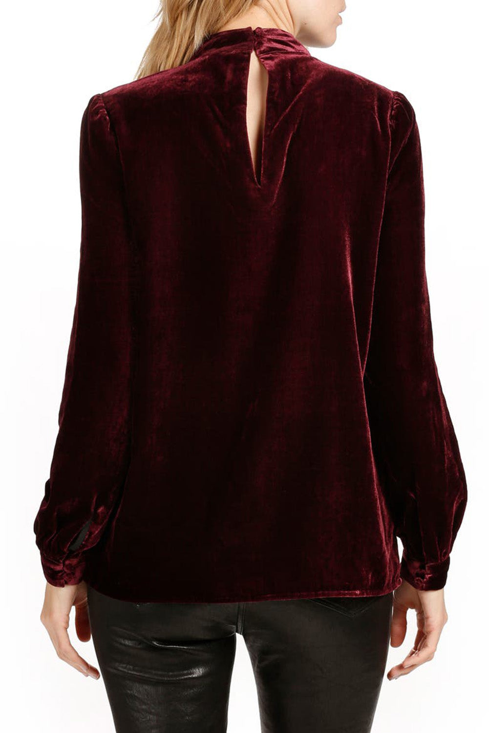CUTOUT LONG SLEEVE VELVET BLOUSE