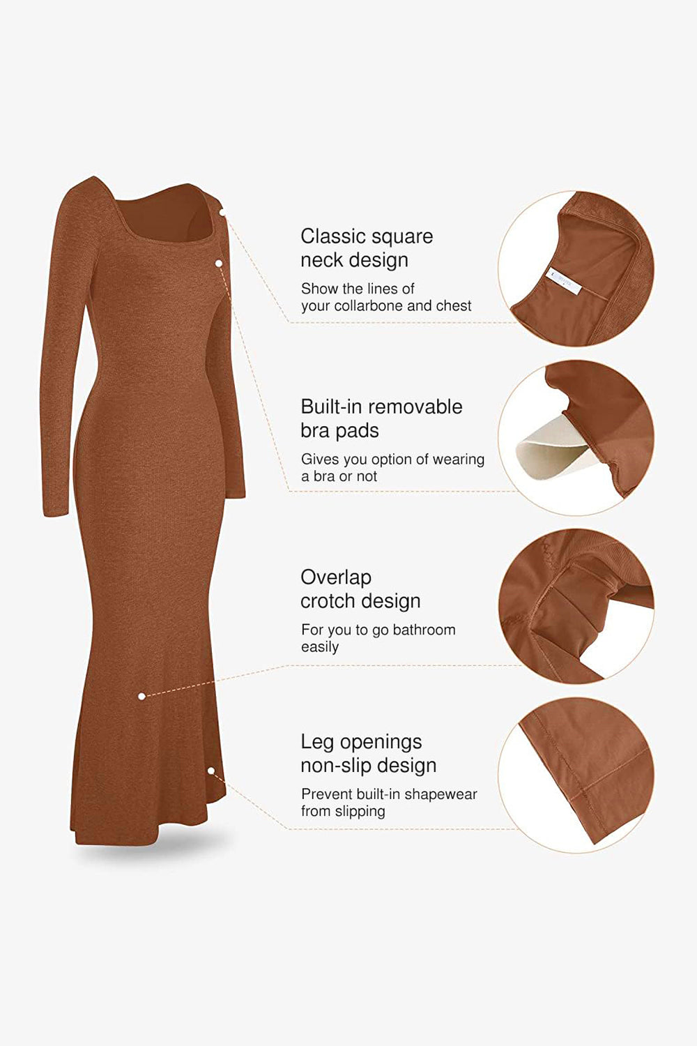 BASIC BAE BUILT-IN Shapewear SQUARE NECK LONG SLEEVE MAXI DRESS