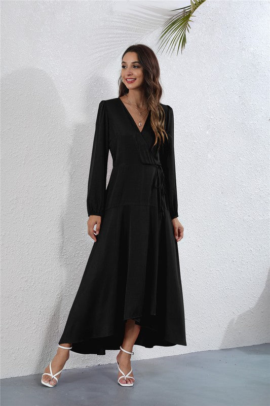 V NECK LONG SLEEVE MAXI DRESS
