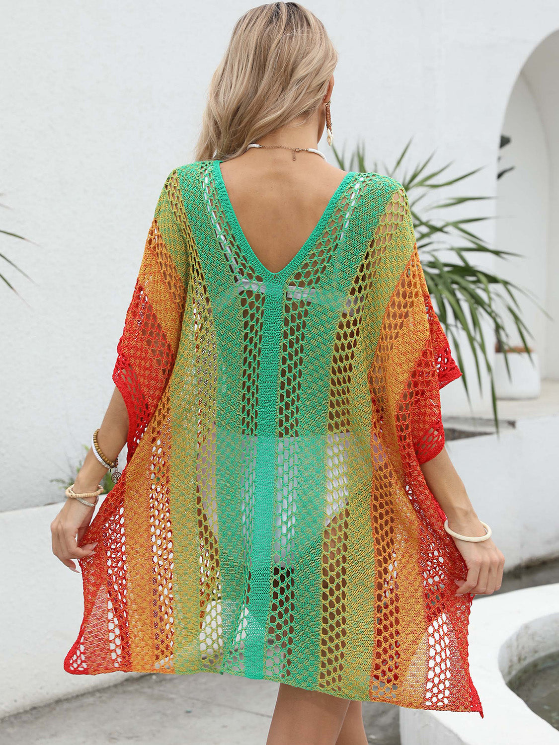 OPENWORK CONTRAST V-NECK COVER-UP