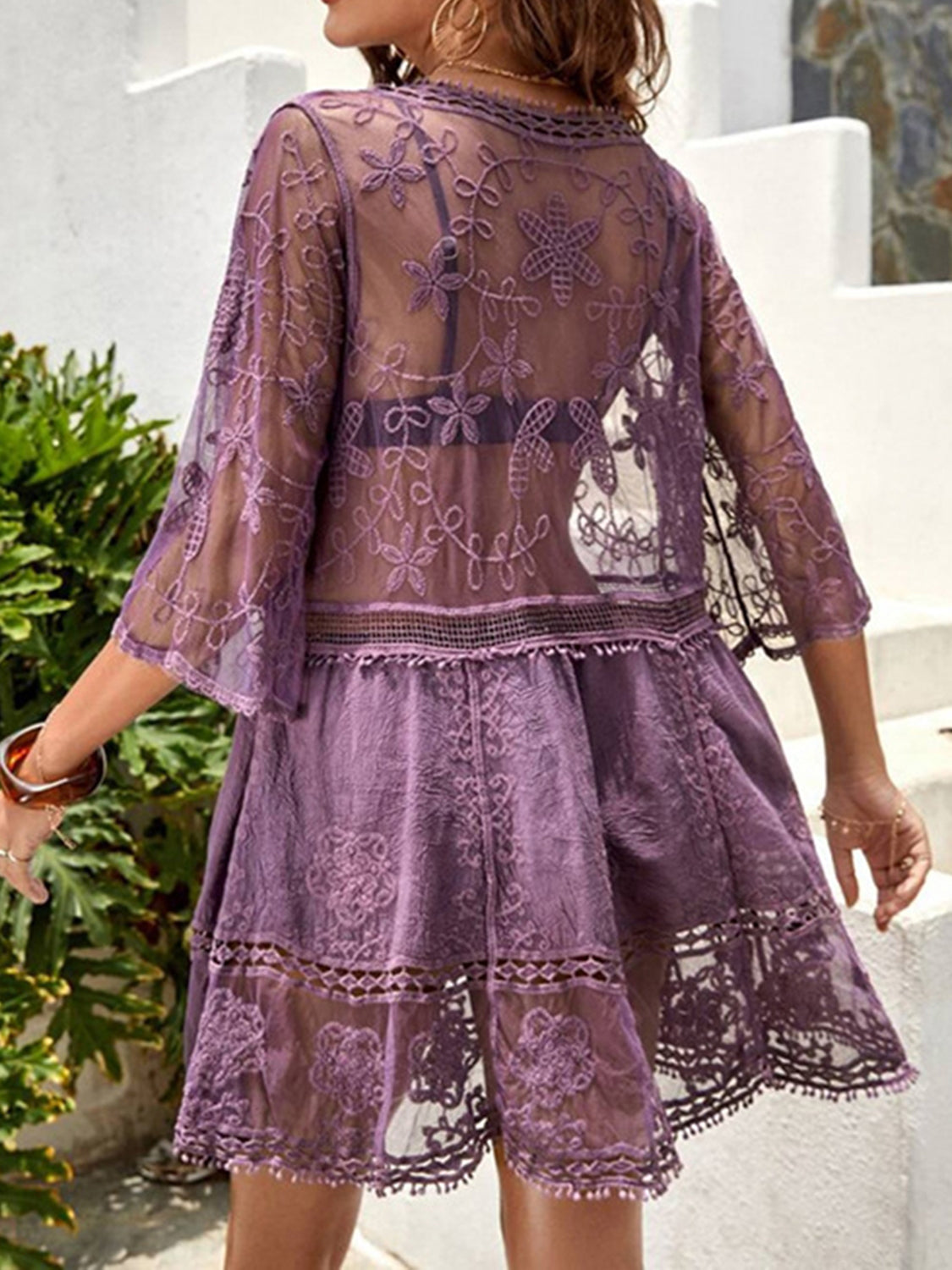 LACE DETAIL PLUNGE COVER-UP