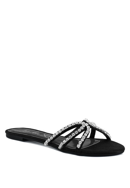 MEZZIE DIAMANTE STRAP FLAT SANDALS