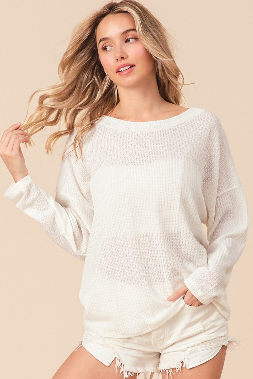 BIBI WAFFLED BACKLESS DRAWSTRING T-SHIRT