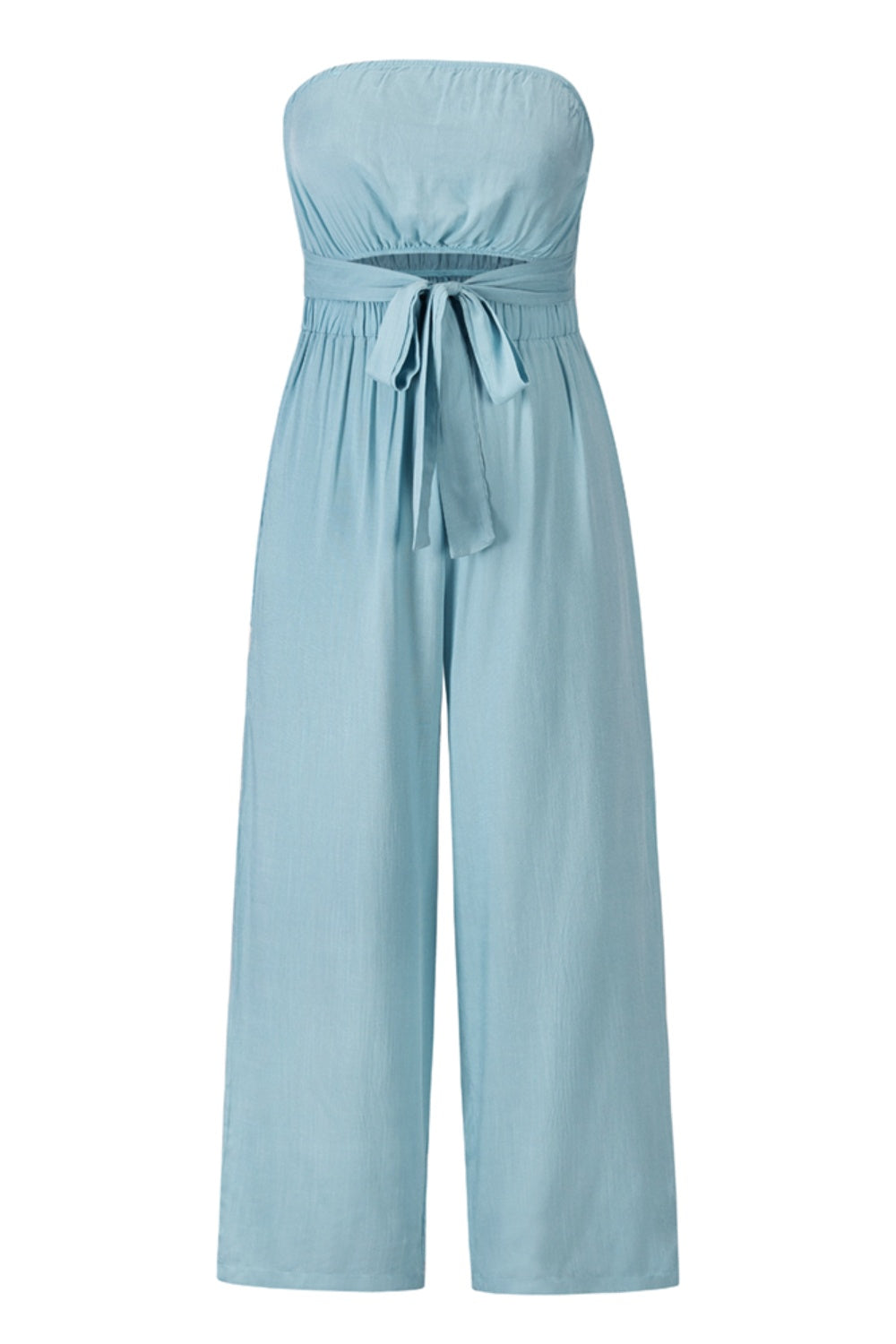 TIE FRONT CUTOUT TUBE WIDE LEG JUMPSUIT