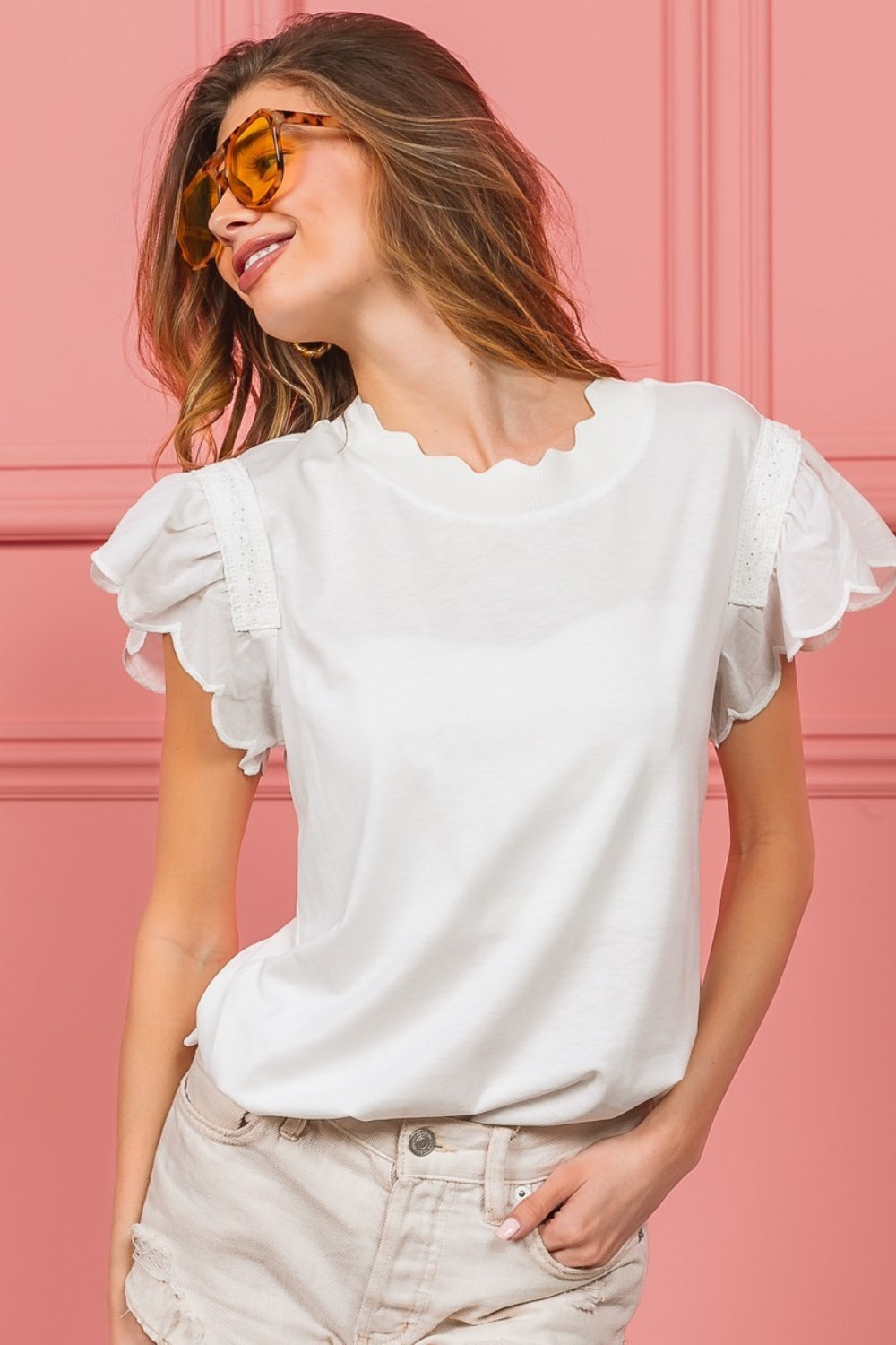 BIBI SCALLOPED EDGED LACE TRIM TOP