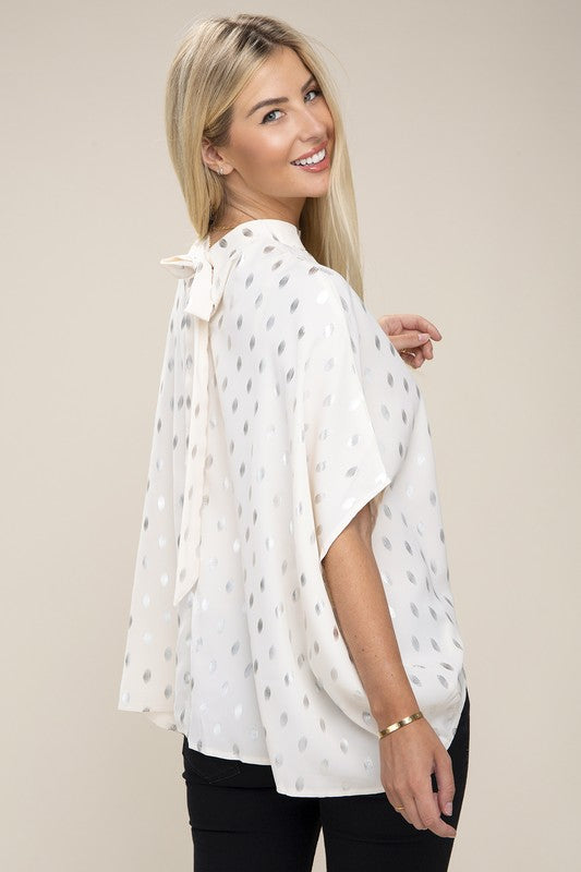 BATWING SLEEVE MOCK NECK BLOUSE