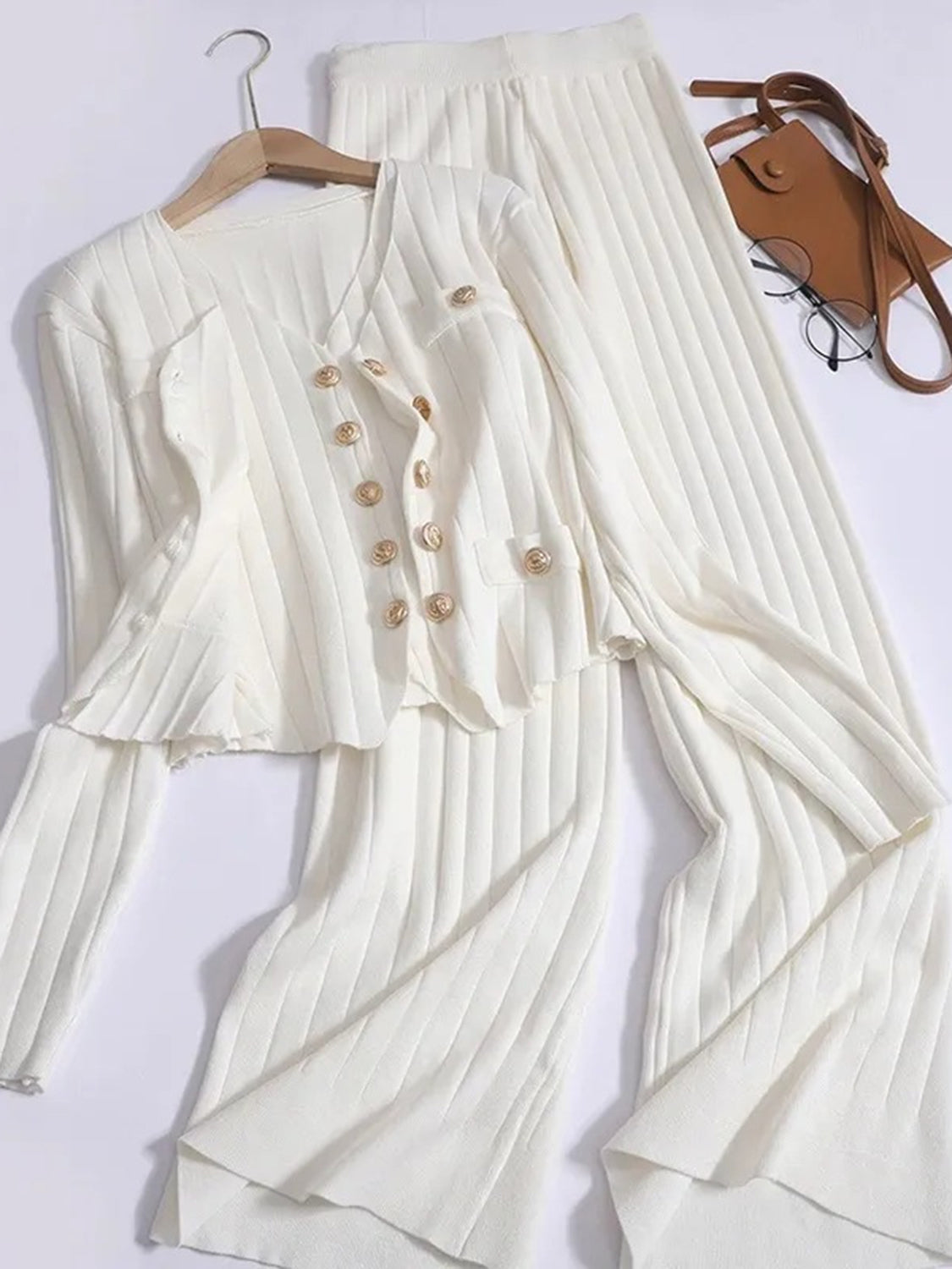 THREE PIECE VEST CARDIGAN AND PANTS SET