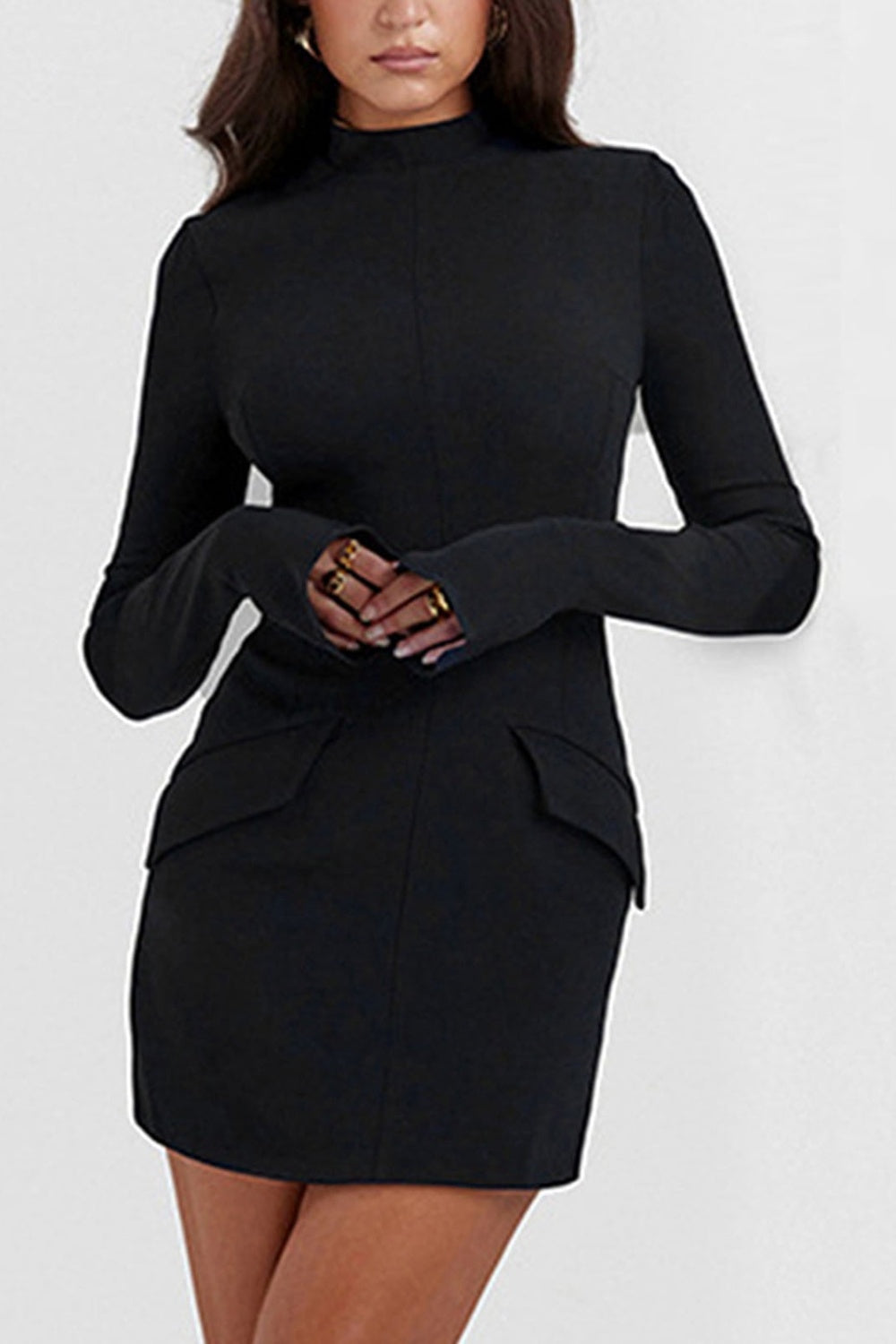 MOCK NECK LONG SLEEVE MINI DRESS