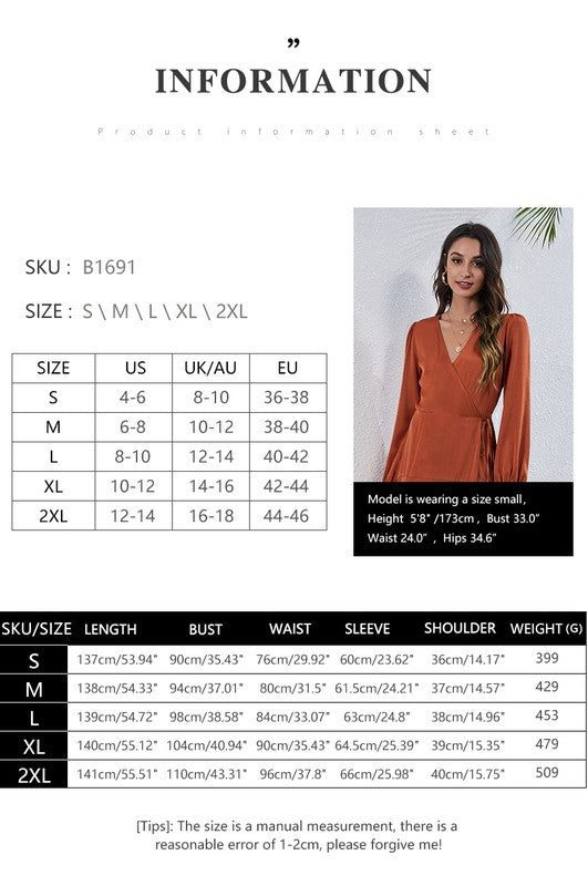V NECK LONG SLEEVE MAXI DRESS