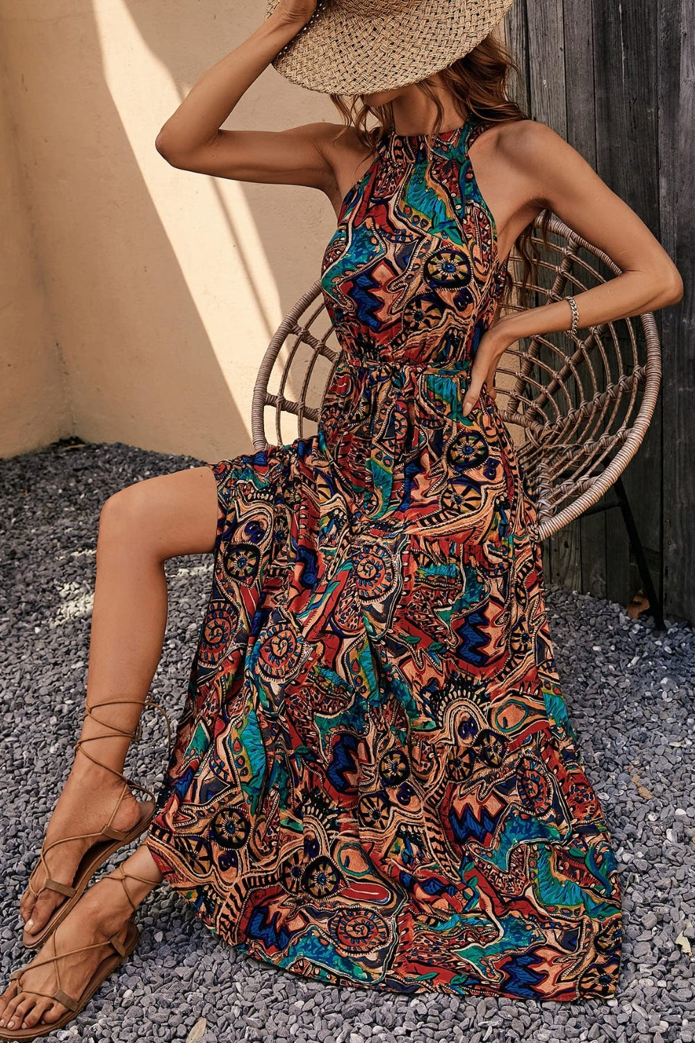 HALTER FLORAL SLEEVELESS DRESS