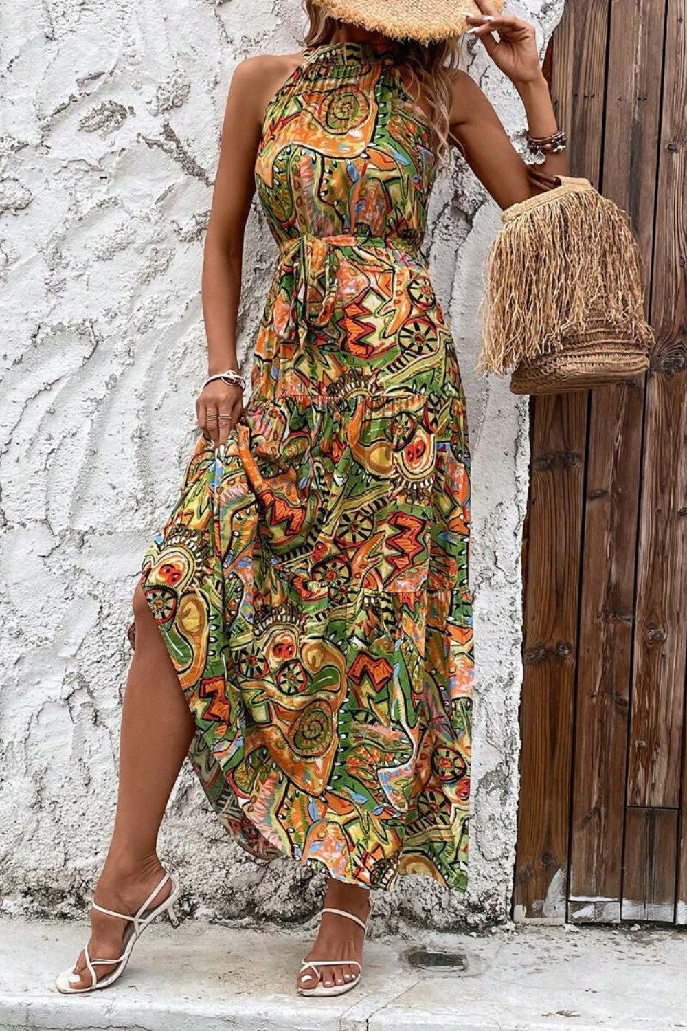 HALTER FLORAL SLEEVELESS DRESS