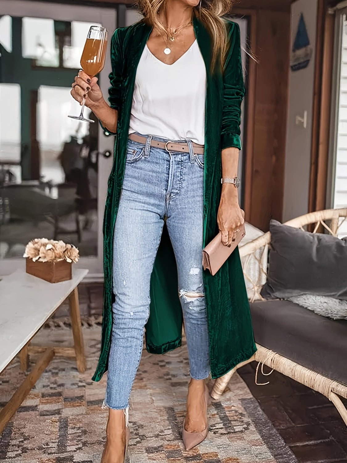 OPEN FRONT LONG SLEEVE COAT