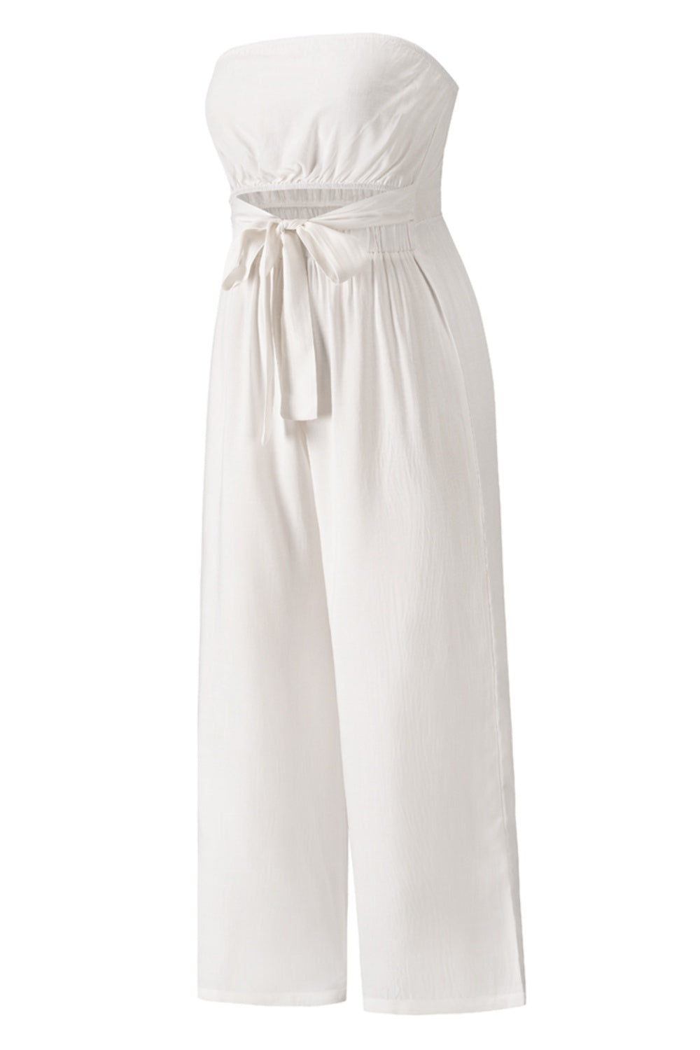TIE FRONT CUTOUT TUBE WIDE LEG JUMPSUIT