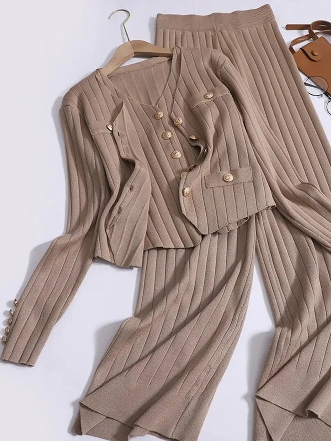 THREE PIECE VEST CARDIGAN AND PANTS SET