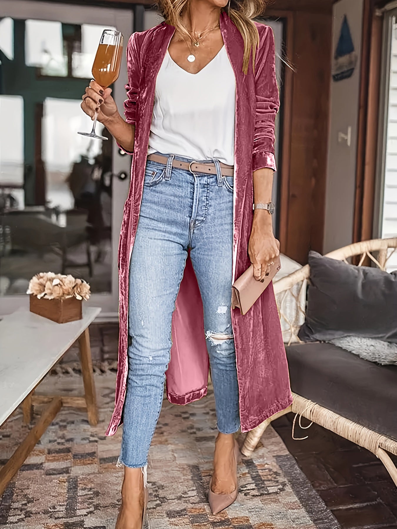 OPEN FRONT LONG SLEEVE COAT