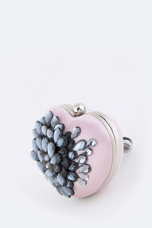 CRYSTAL FLOWER STATEMENT SATIN HEART SHAPE AND CLUTCH