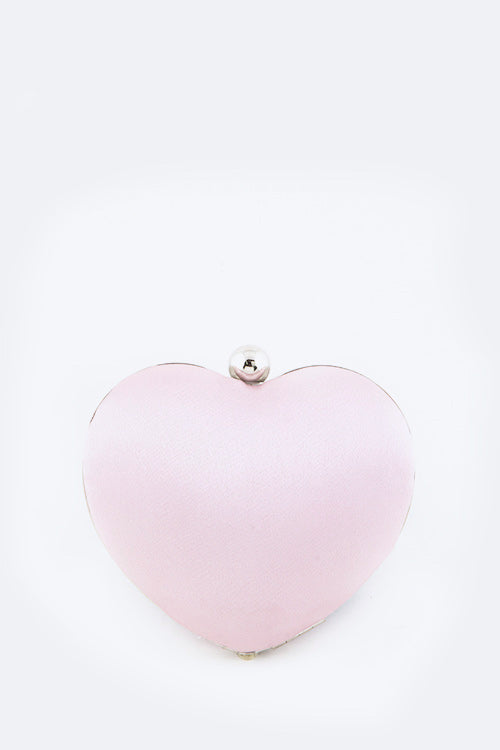 CRYSTAL FLOWER STATEMENT SATIN HEART SHAPE AND CLUTCH