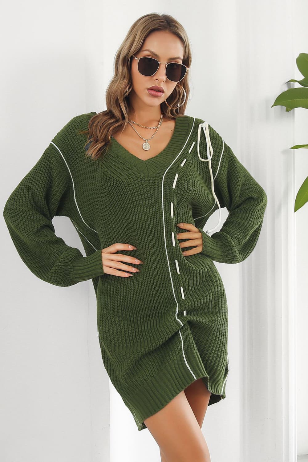 V-NECK SWEATER DRESS