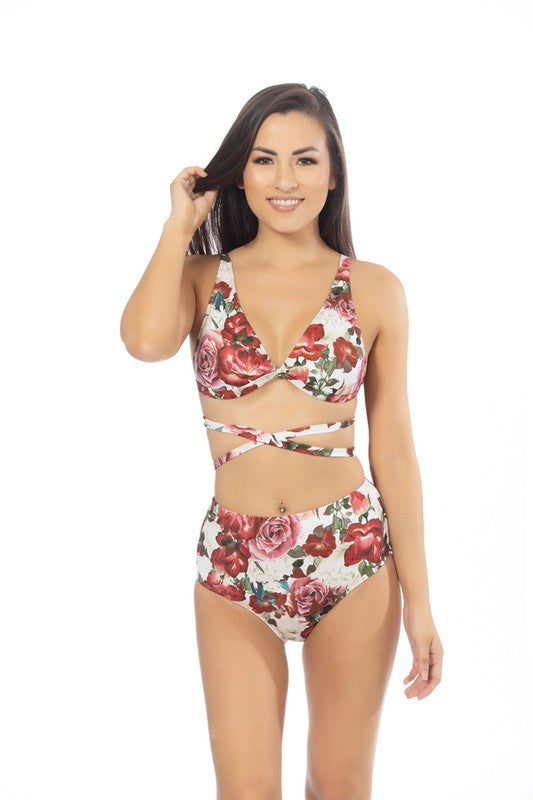 FLORAL PRINT WRAP AROUND SWIMSUIT